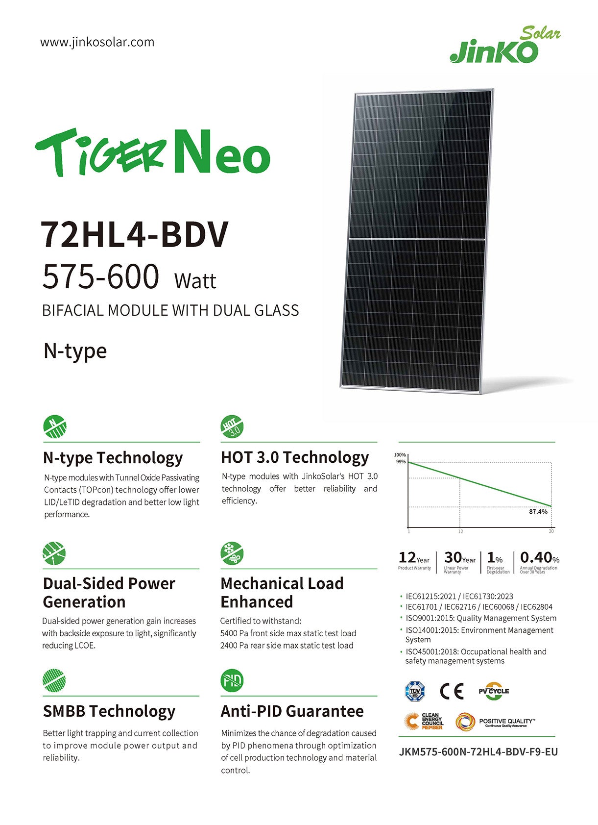 Соларен панел JINKO Solar Tiger Neo N-type 590Wp Двулицев - 01